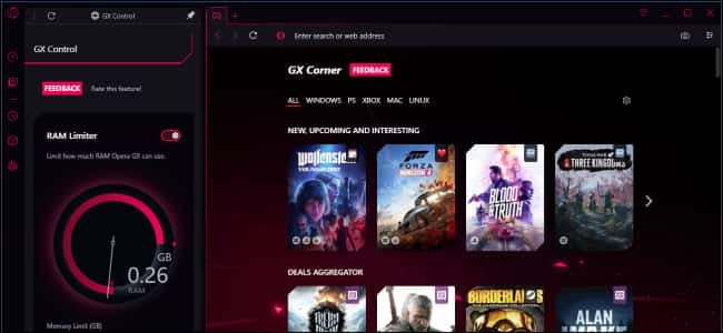 gx control في متصفح Opera gx