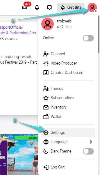 إعدادات Twitch
