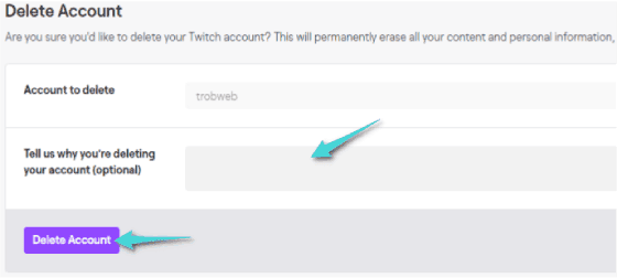 حذف حساب twitch