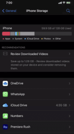 التأكد من مساحة التخزين الكافية في الايفون لتثبيت تحديث ios 14