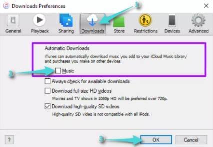 تعطيل التنزيل التلقائي للموسيقى في iTunes 