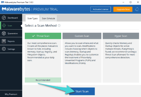 فحص الكمبيوتر عبر Malwarebytes