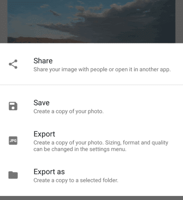 حفظ الصورة على الاندرويد عبر تطبيق Snapseed