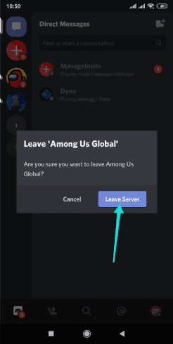 مغادرة سيرفر Discord