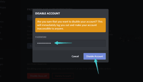 تأكيد تعطيل حساب Discord مؤقتاً