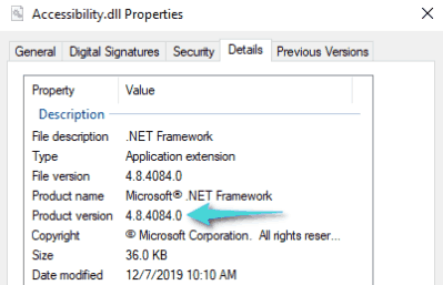 التحقق من إصدار NET Framework