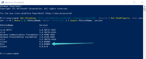 التحقق من إصدار NET Framework عبر PowerShell